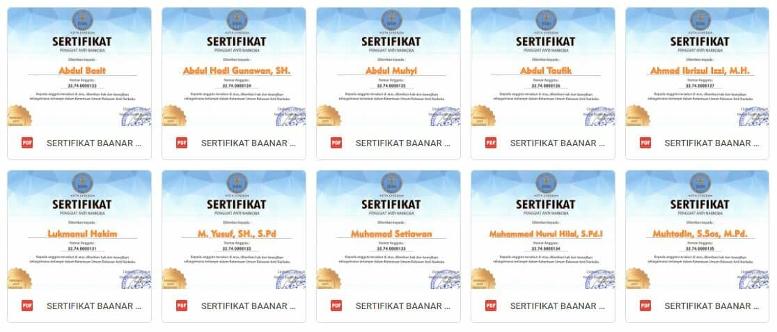 Sertifikat Penggiat Anti Narkoba Sertifikat Penggiat Anti Narkoba